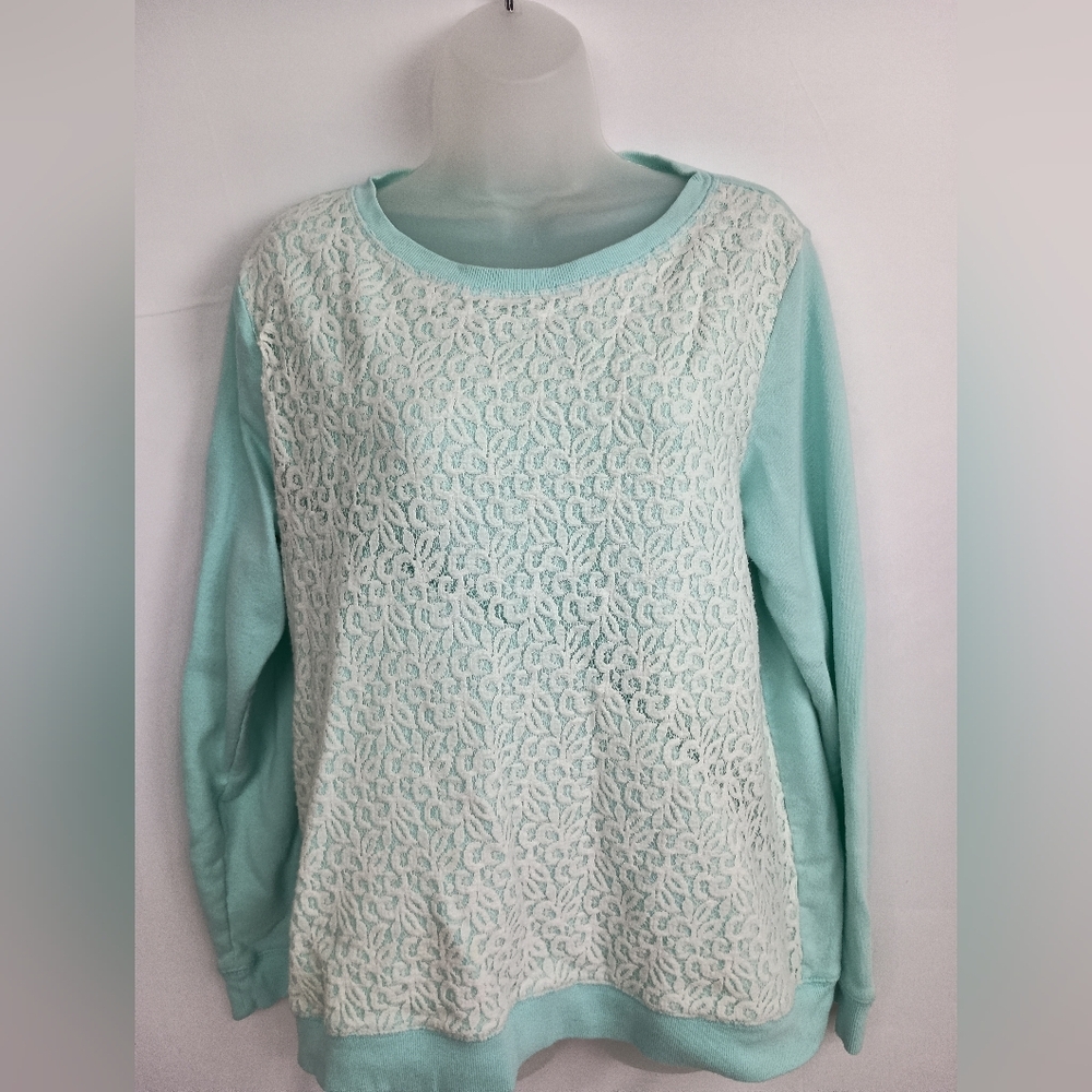 2/$30 Cute NORTHCREST Cozy Boxy Oversized‎ Spearmint Pullover Sweatshirt(#1,272)